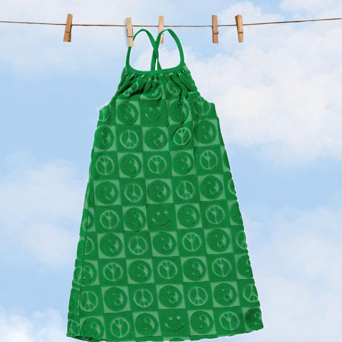 Vibrant Terry cloth dress peace symbols