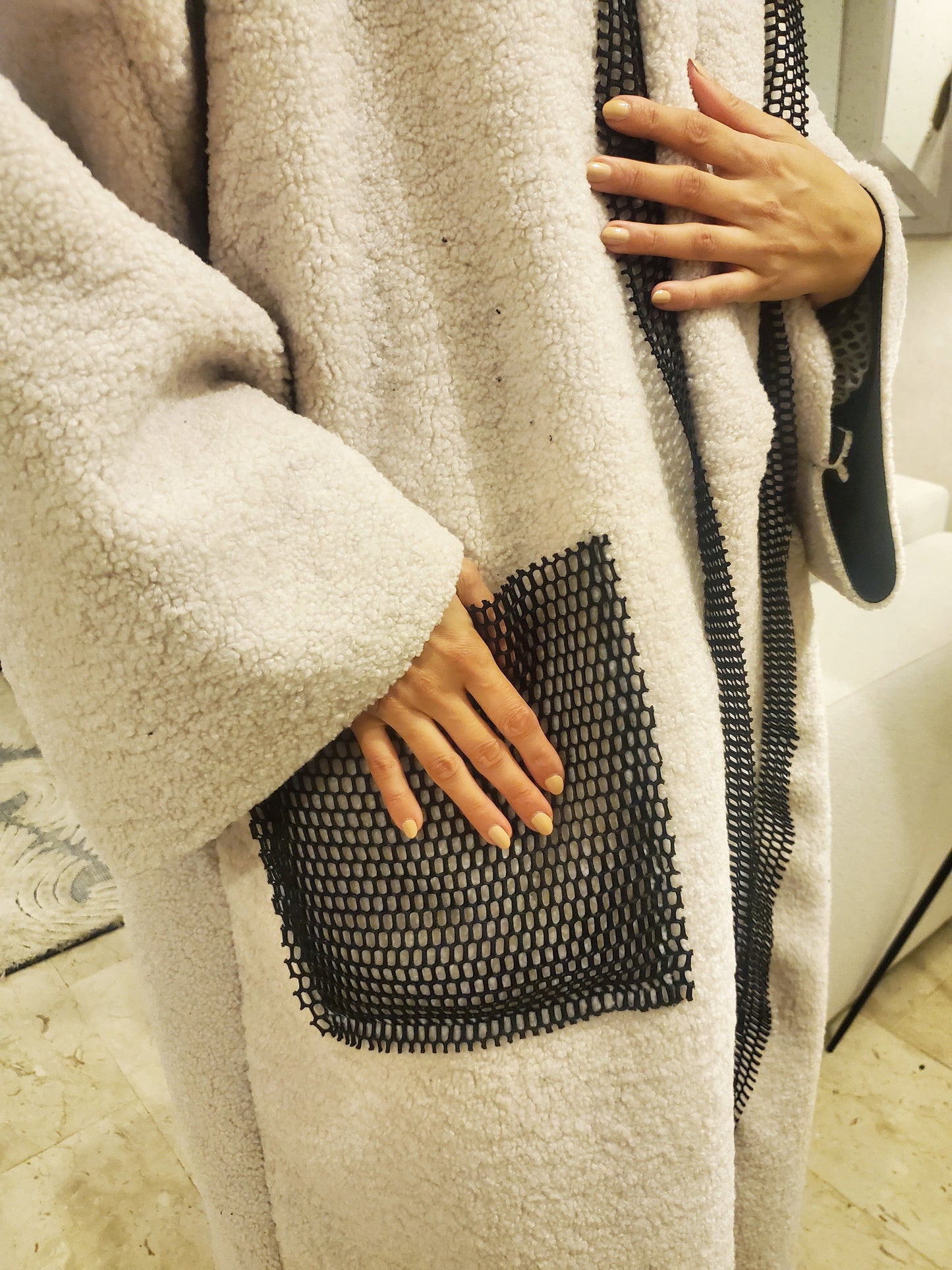 Reversible Teddy with Mesh Bisht