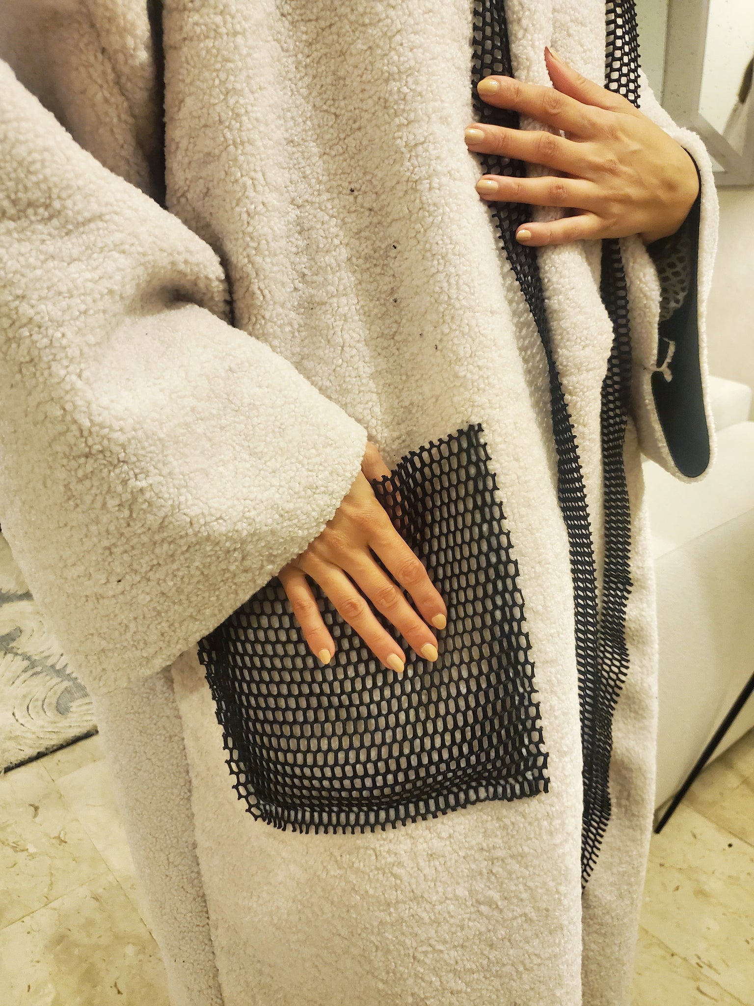 Reversible Teddy with Mesh Bisht