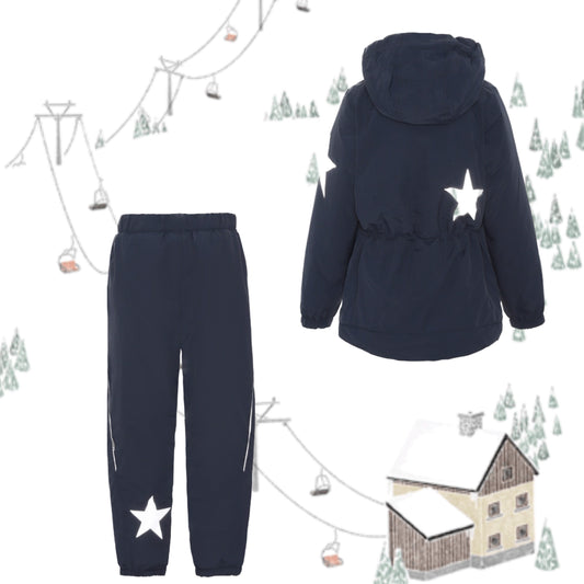 Navy reflecting star skiwear