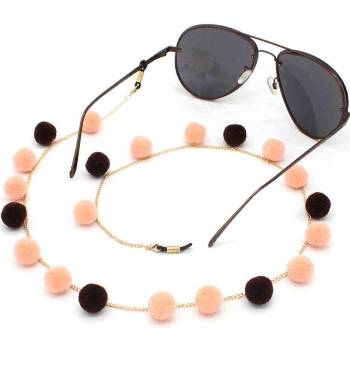 Peach pompom sunglasses chain